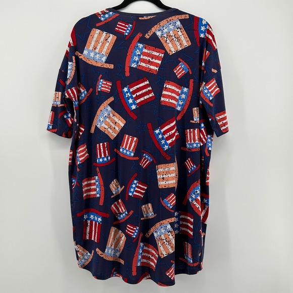 LuLaRoe Tunic Top Oversized M Navy Blue Patriotic Uncle Sam Hat Stars 4th July - Picture 5 of 7